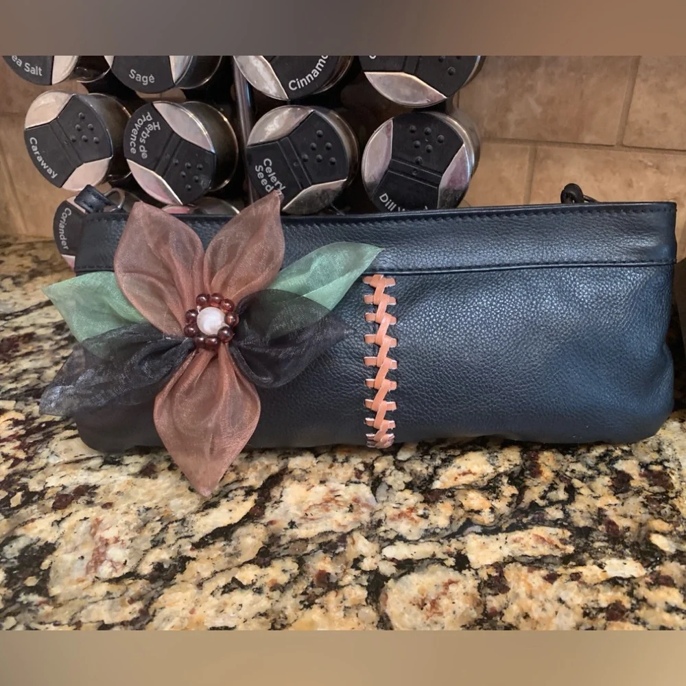 Vintage Black Leather Clutch Purse